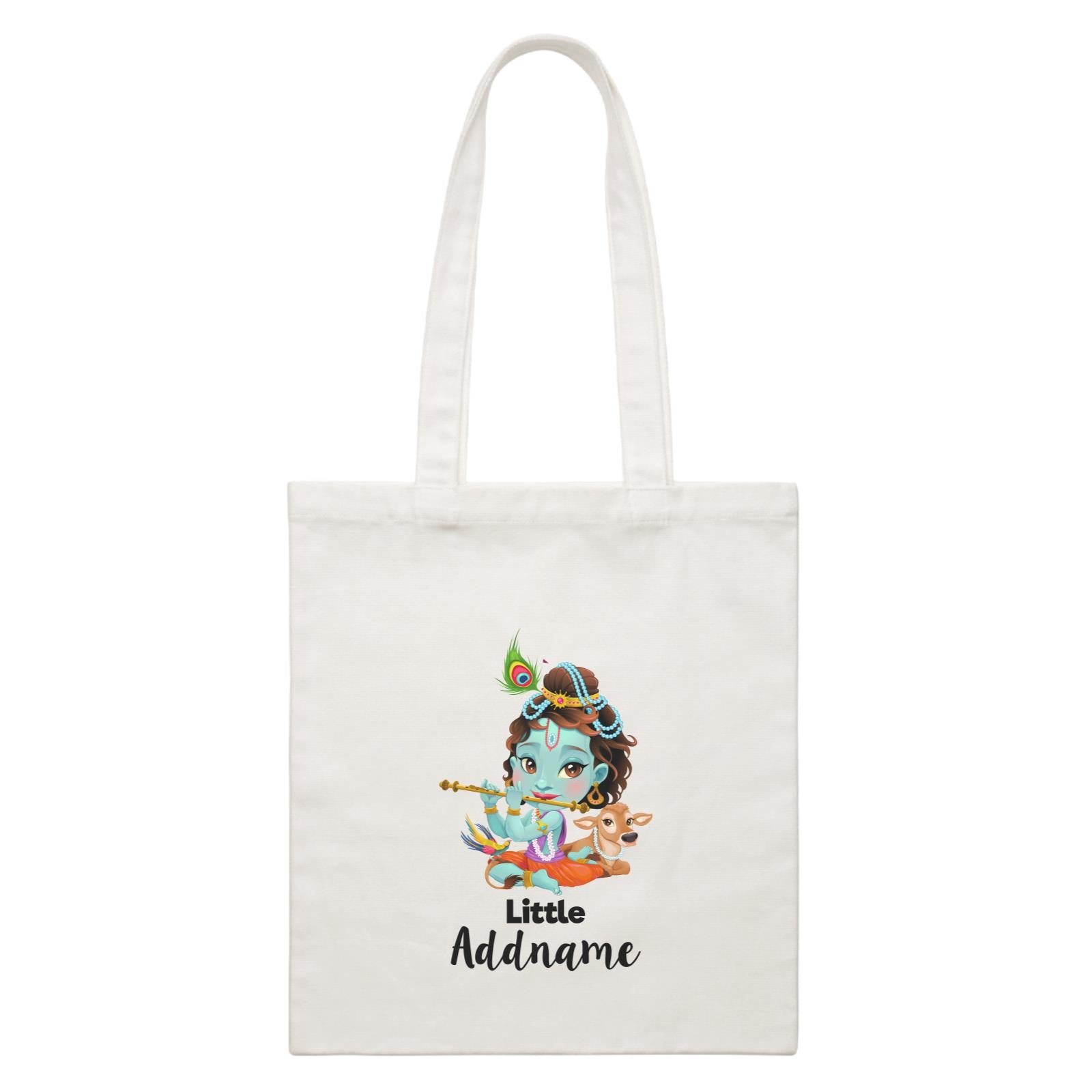 Artistic Krishna Playing Flute with Cow Little Addname White Canvas Bag