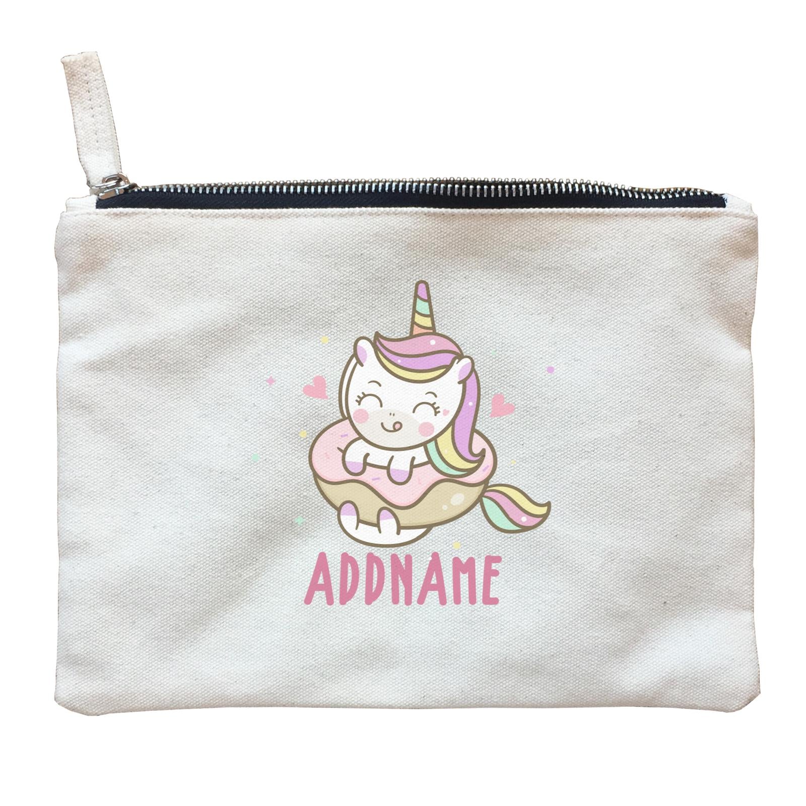 Unicorn And Princess Series Unicorn Eating Donut Addname Zipper Pouch
