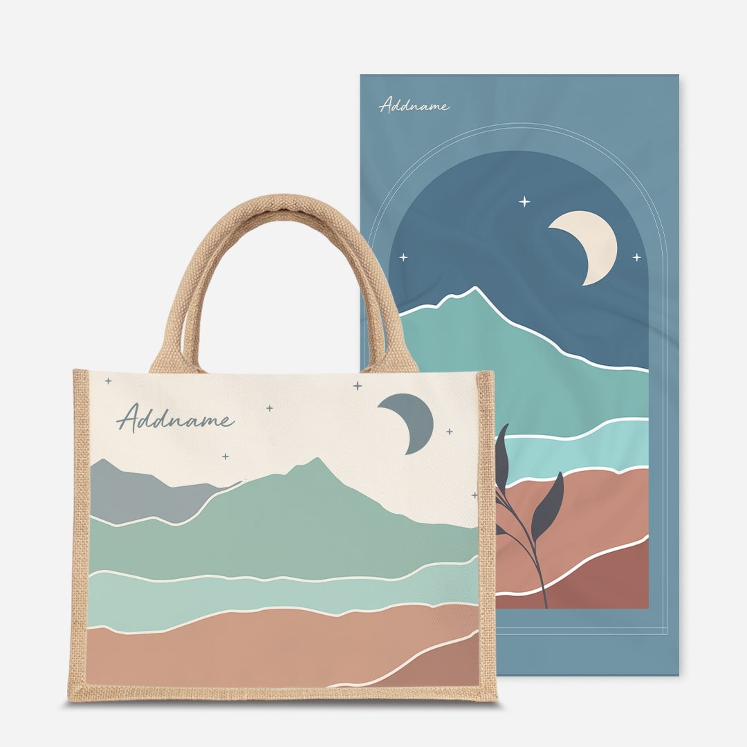 Kaira Series Prayer Mat with Half Lining Small Jute Bag-Azraq