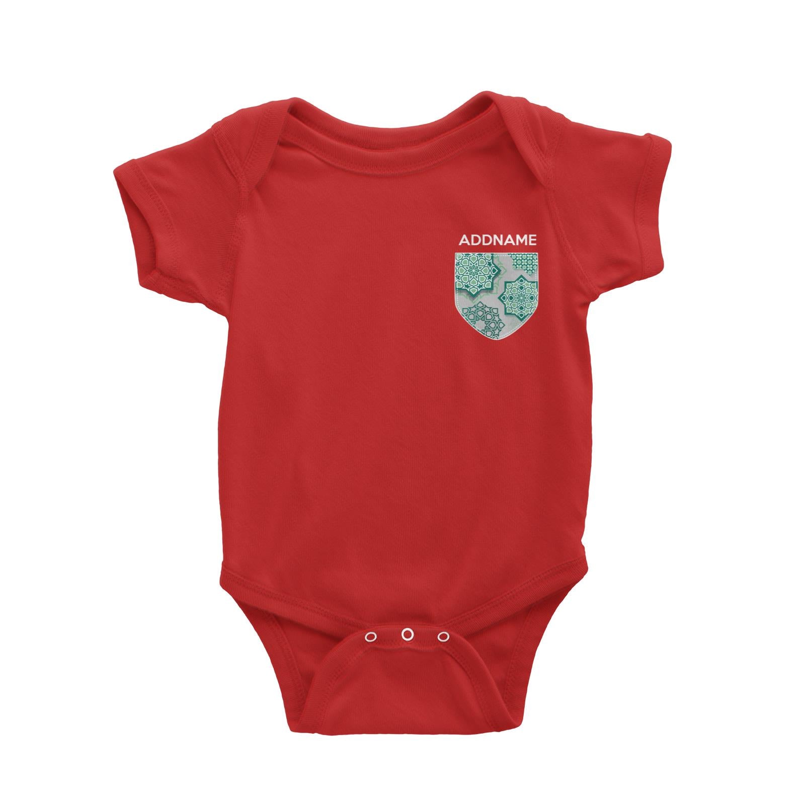 Raya Pocket Green Islamic Geomatric Addname Baby Rompers