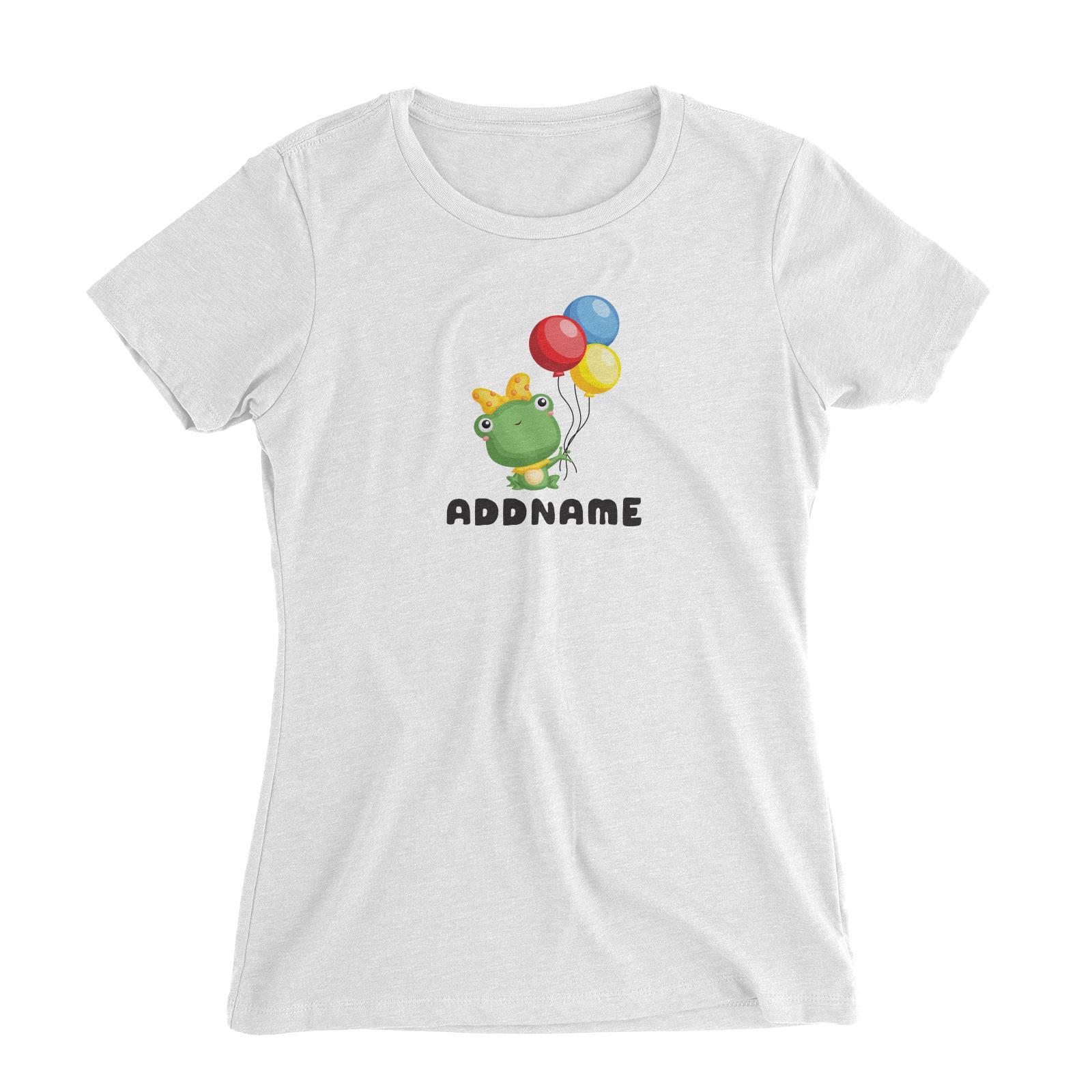 Birthday Frog Frog Girl Holding Balloons Addname Women's Slim Fit T-Shirt