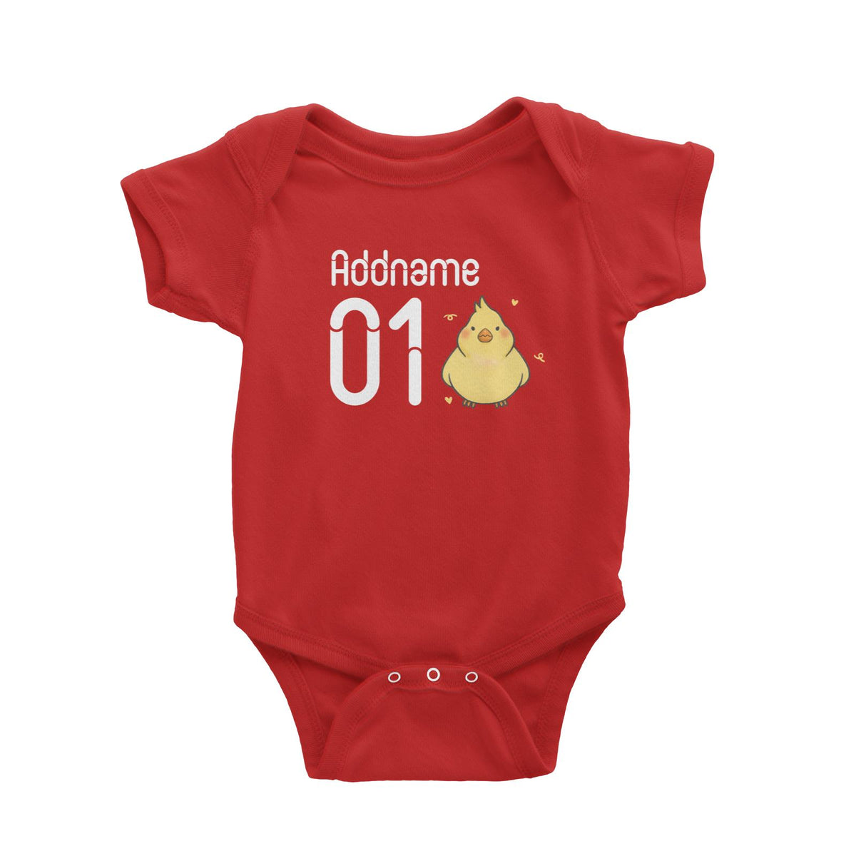 Name and Number Cute Hand Drawn Style Chick Baby Romper