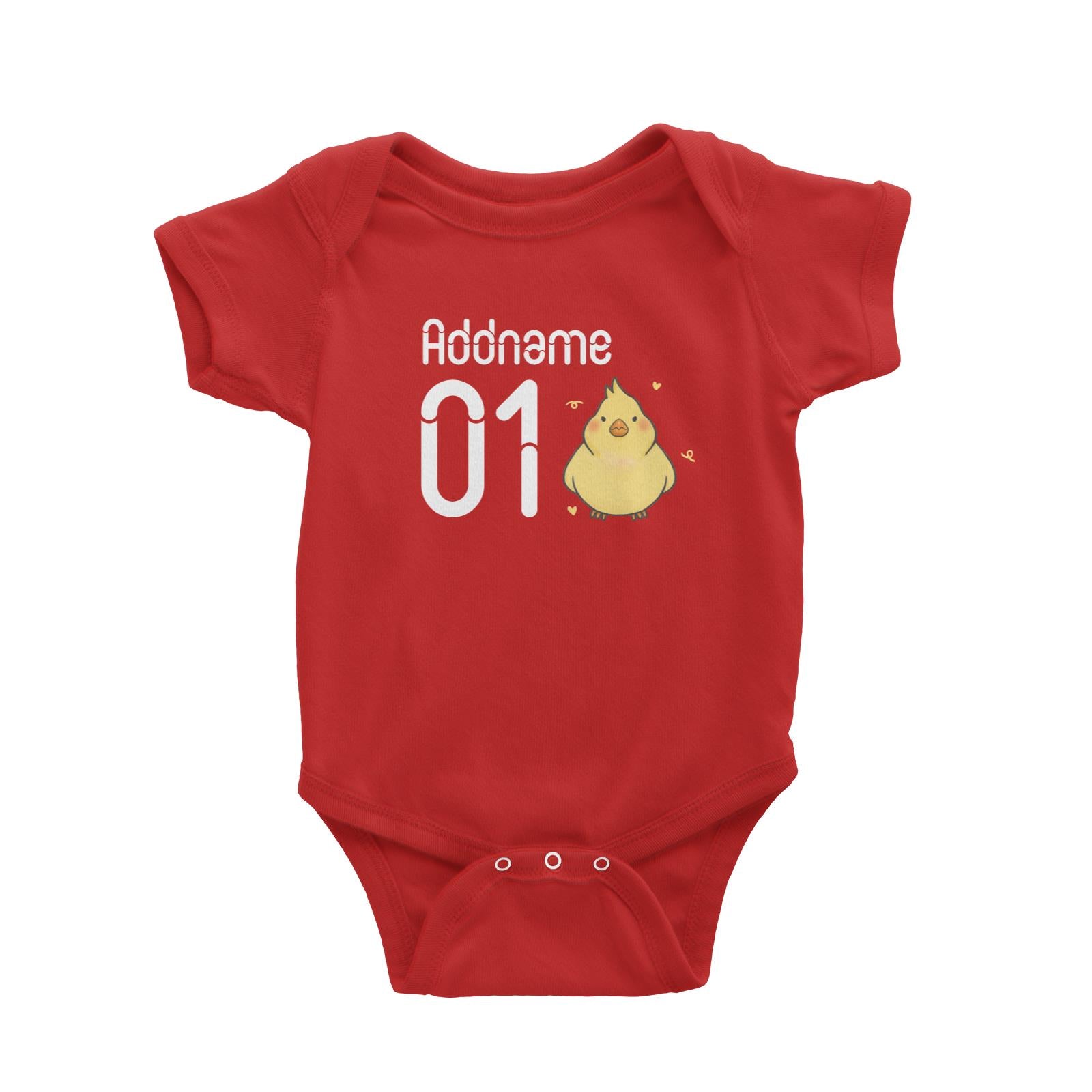 Name and Number Cute Hand Drawn Style Chick Baby Romper
