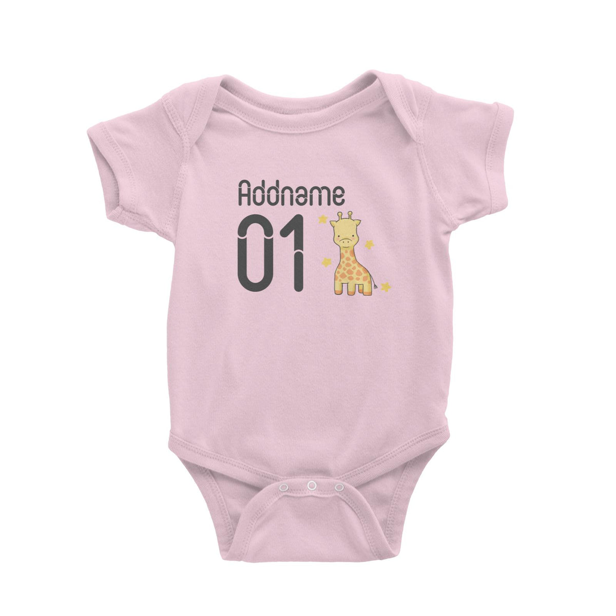 Name and Number Cute Hand Drawn Style Giraffe Baby Romper