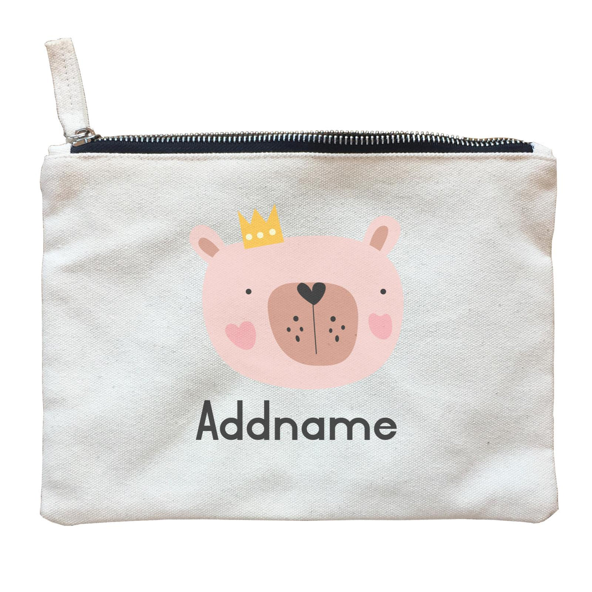 Crown Animal Pink Bear with Heart Blush Addname Zipper Pouch