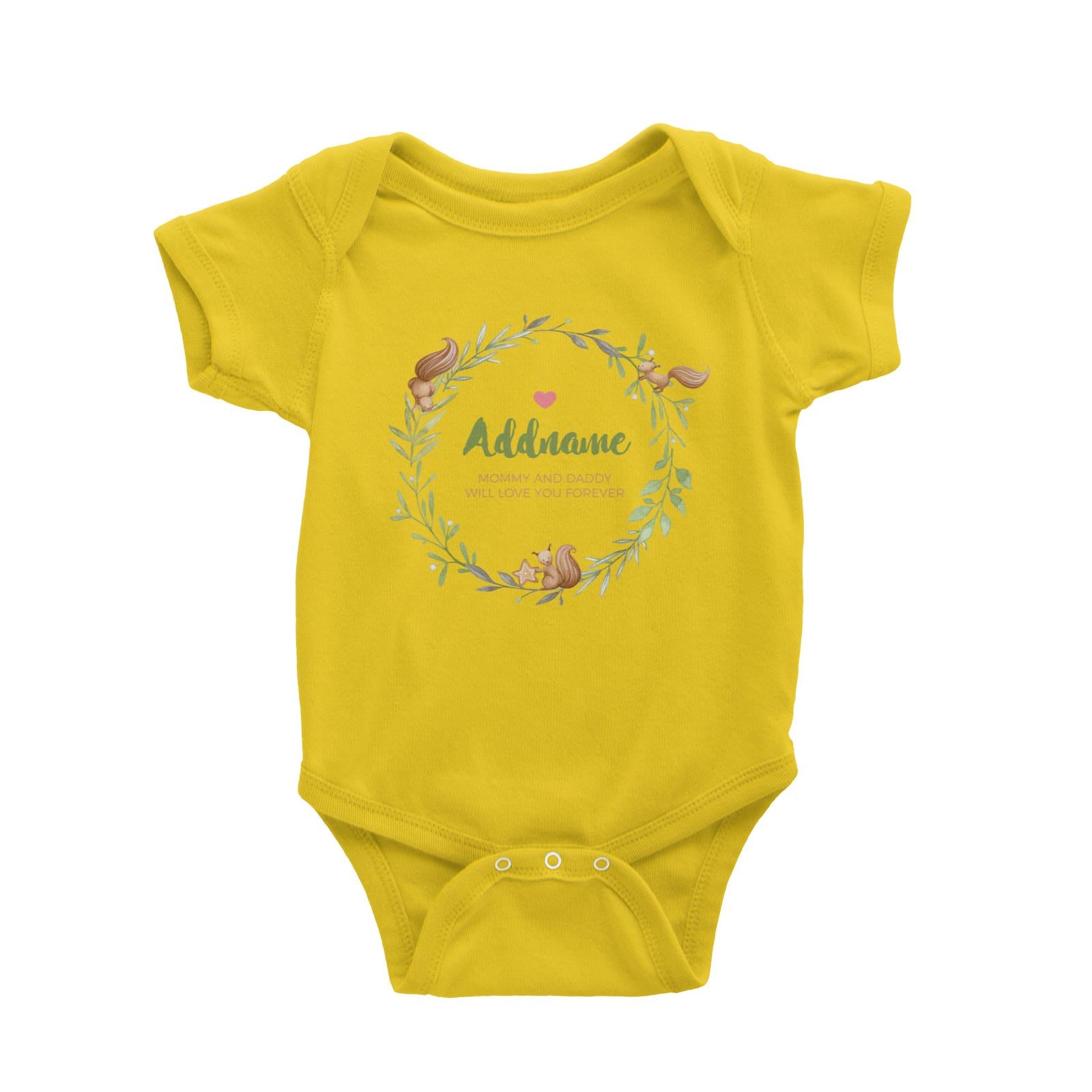 Watercolour Squirrels Green Wreath Personalizable with Name and Text Baby Romper