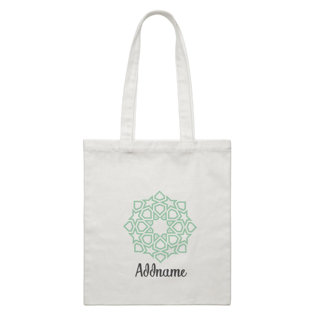Raya Symbol Green Islamic Geometric Addname Accessories White Canvas Bag