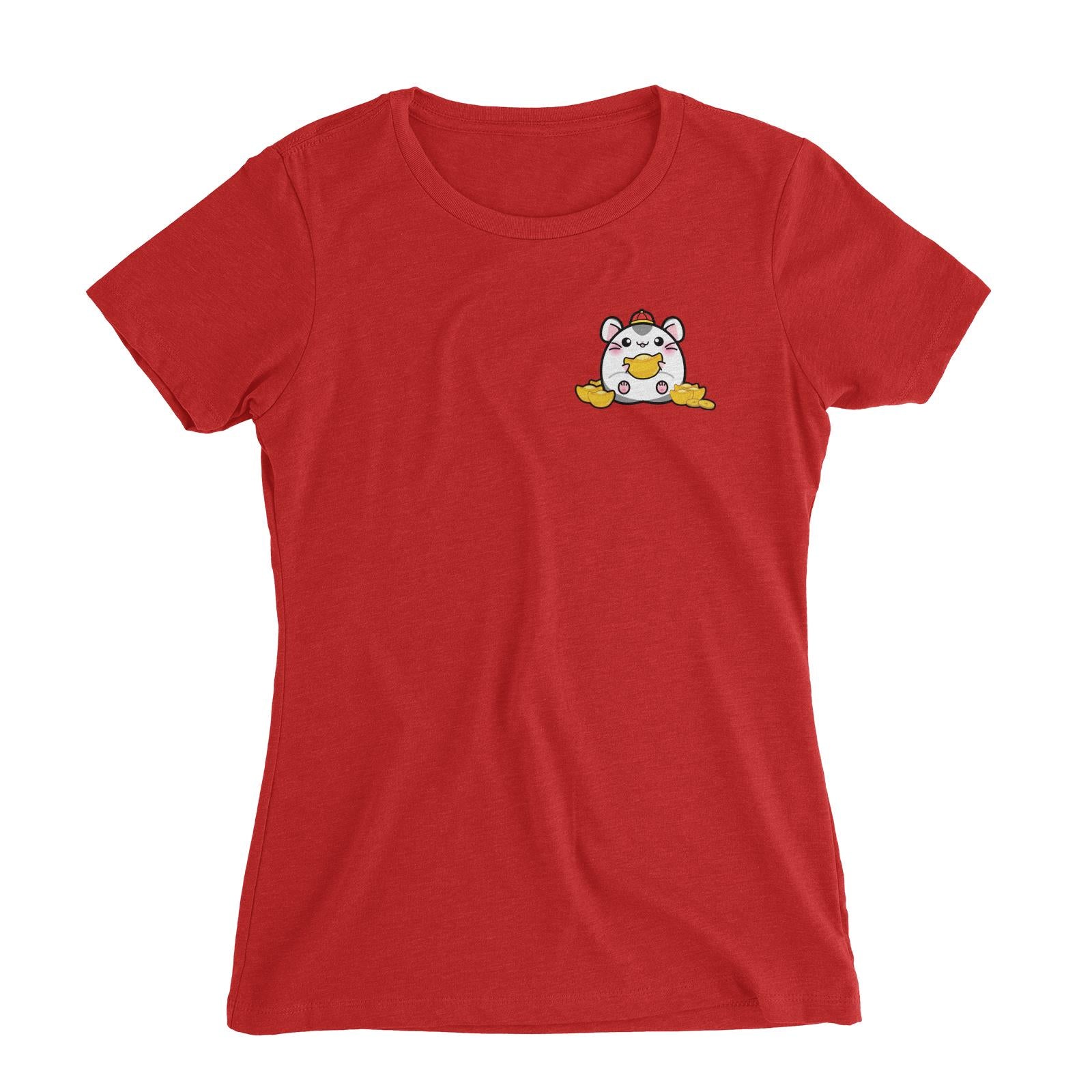 Prosperous Pocket Mouse Series Golden Jim Wishes Happy Prosperity Women's Slim Fit T-Shirt