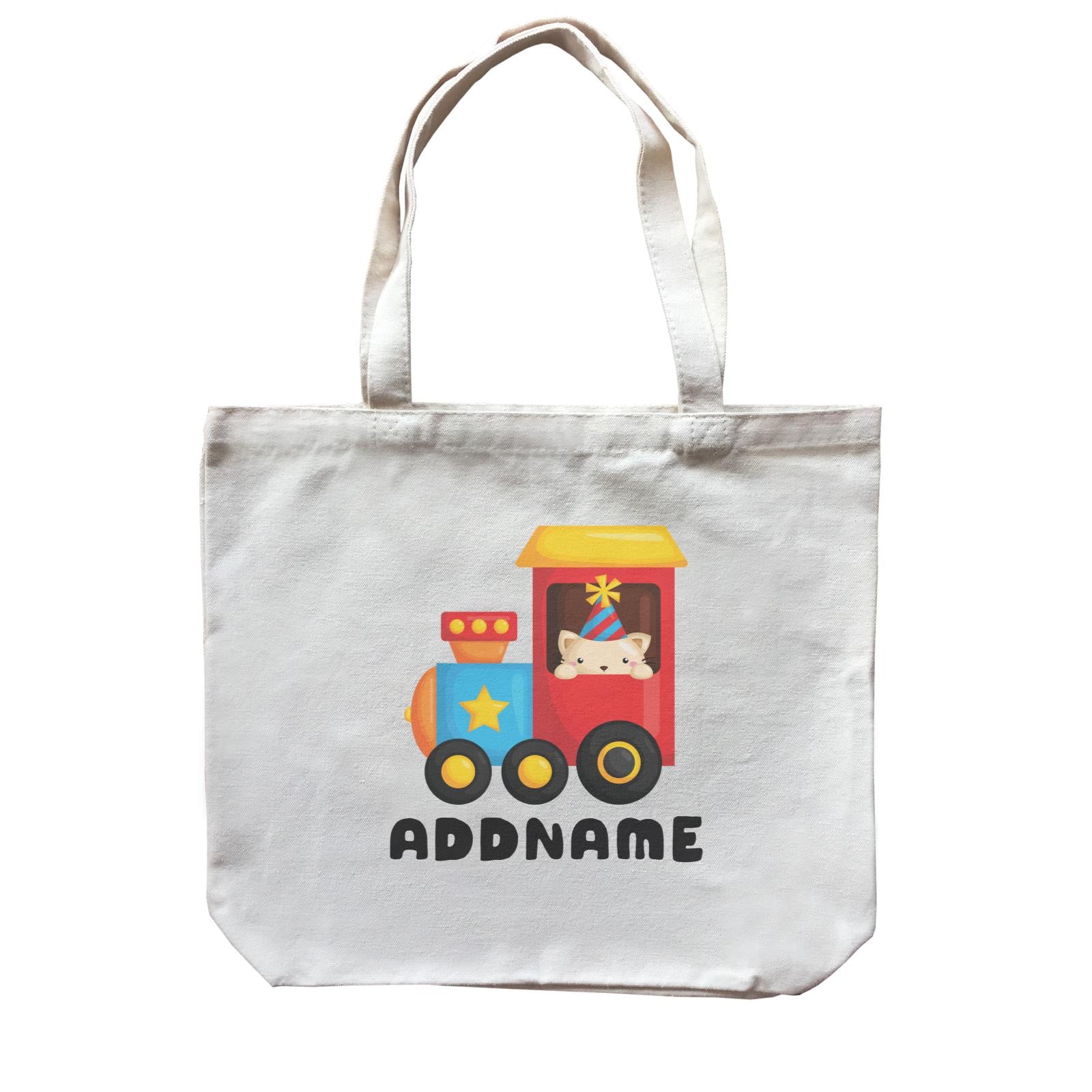 Birthday Fun Train Cat Wearing Party Hat Addname Canvas Bag