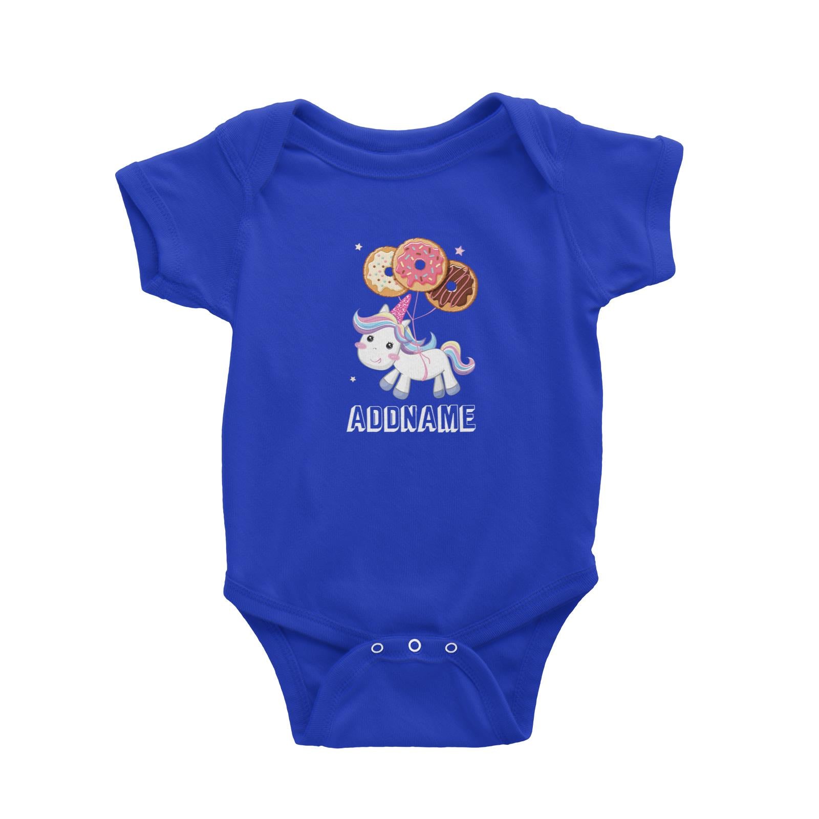 Birthday Unicorn Flying Donuts Balloon In Air Addname Baby Romper