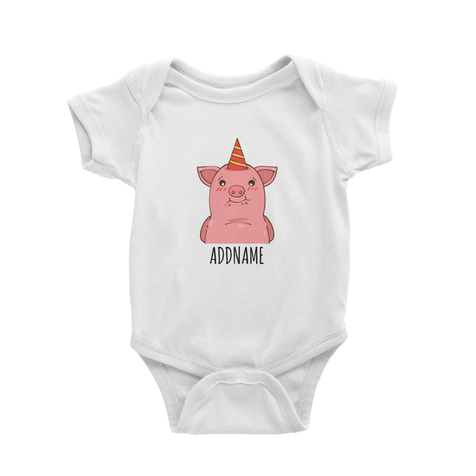 Cartoon Birthday Hat Pig White White Baby Romper
