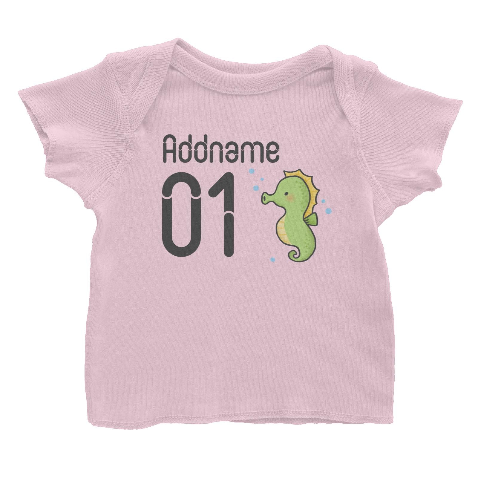 Name and Number Cute Hand Drawn Style Seahorse Baby T-Shirt