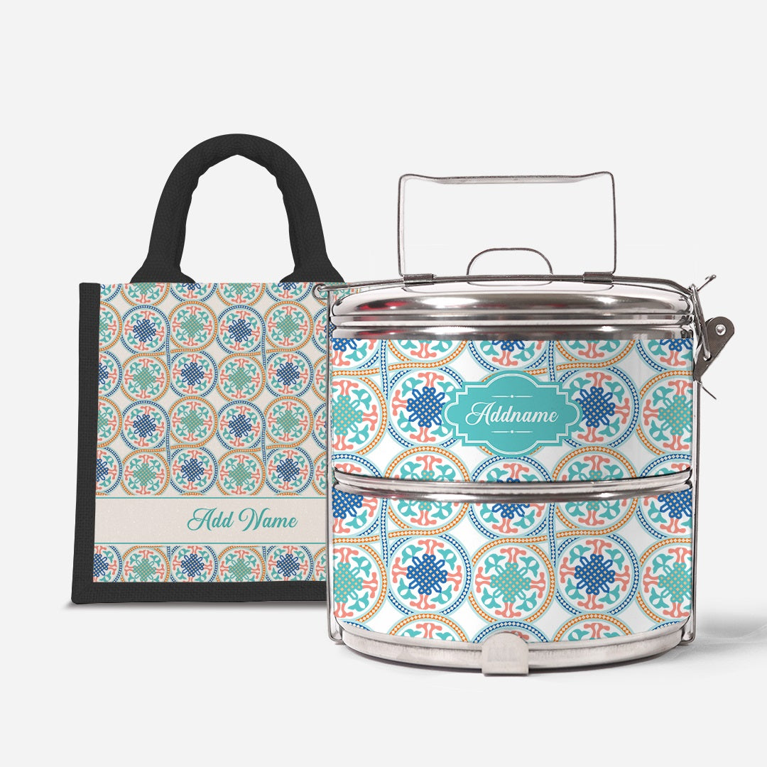 Moroccan Series Standard Two Tier Tiffin With Half Lining Lunch Bag  - Chahid Black