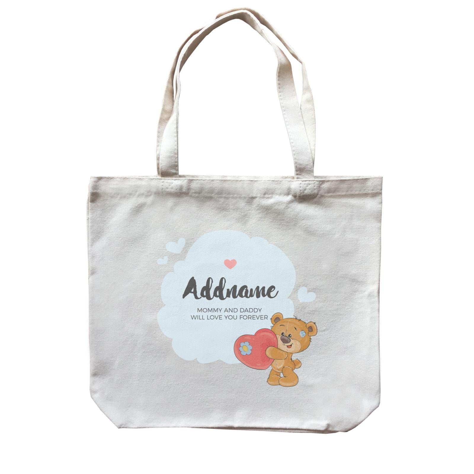 Cute Plush Bear with Big Heart and Blue Cloud Personalizable with Name and Text Canvas Bag