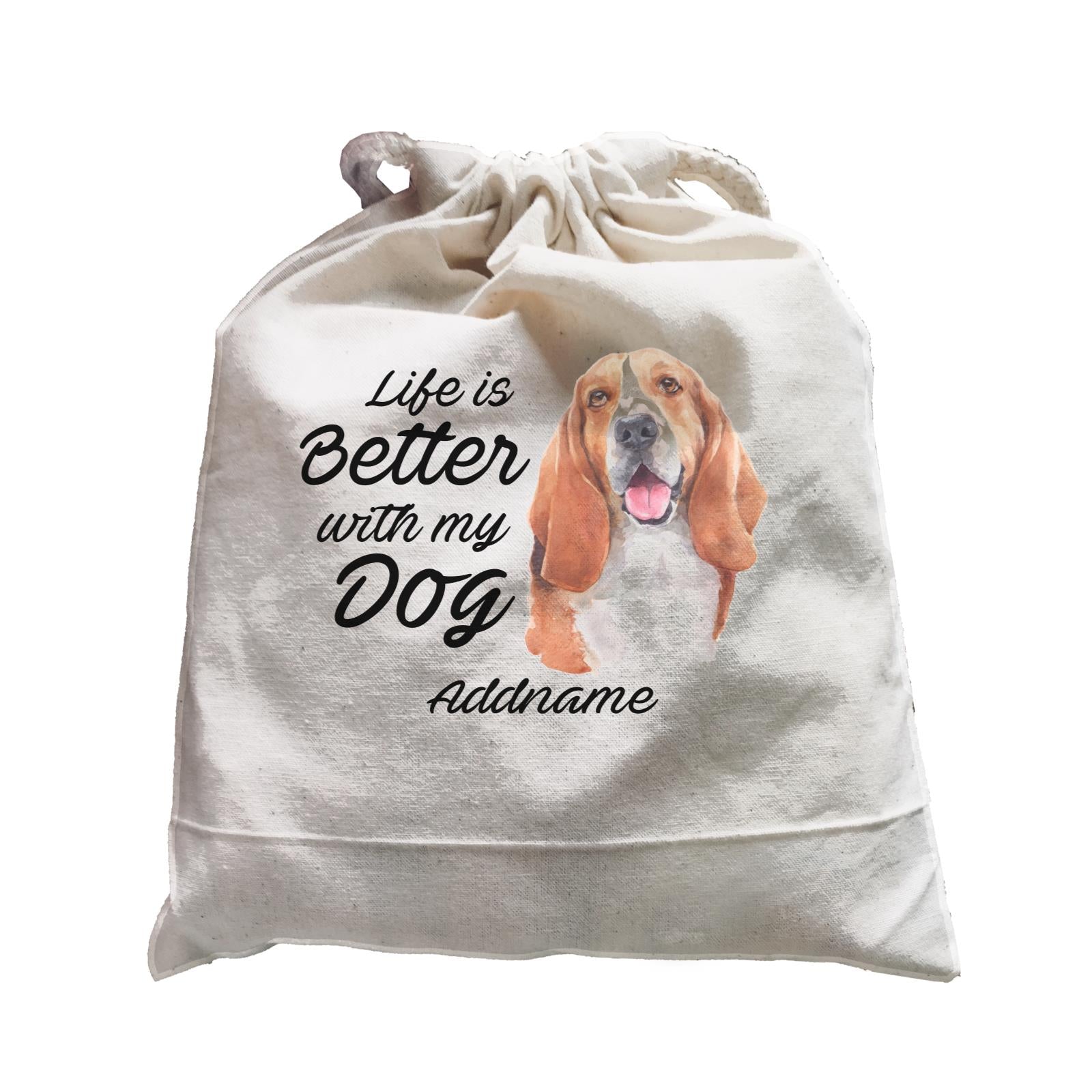 Watercolor Life is Better With My Dog Basset Hound Addname Satchel