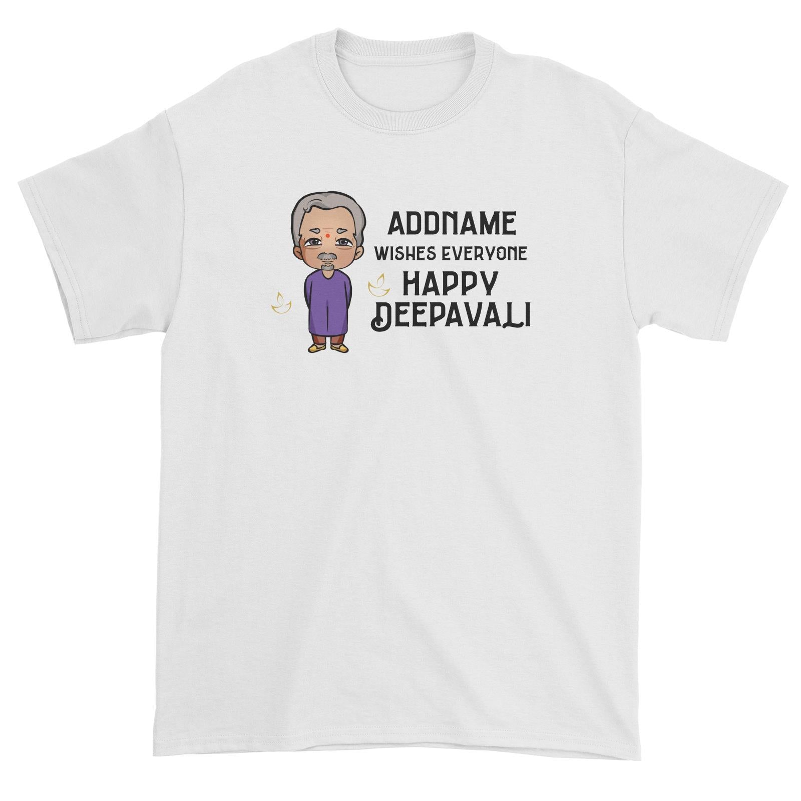 Deepavali Chibi Grandpa Addname Wishes Everyone Deepavali Unisex T-Shirt Deepavali Series Personalizable Designs