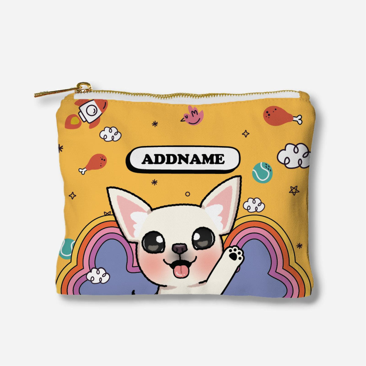 Paw Print Series Full Print Zipper Pouch - White Chihuahua