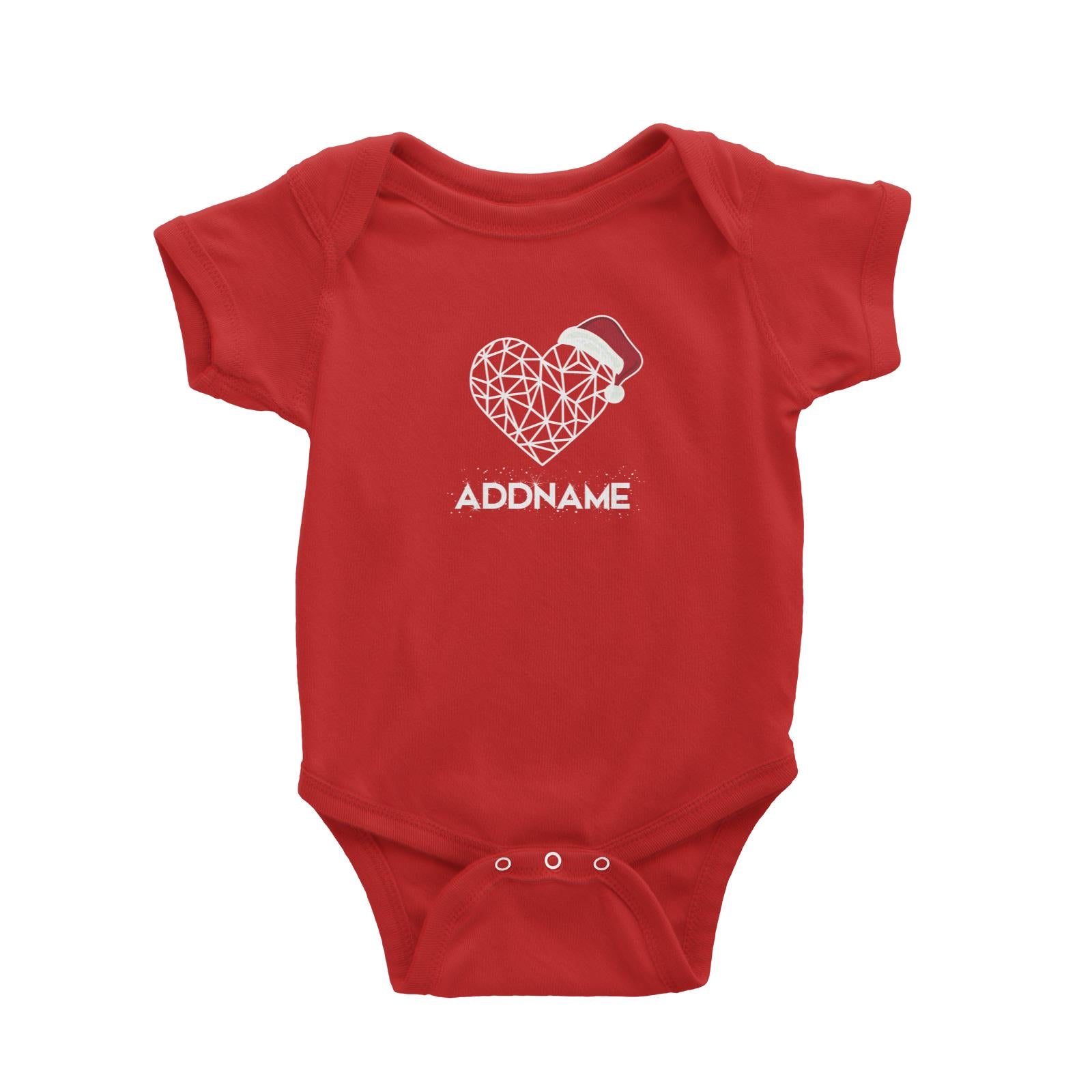 White Frame Heart Shape with Santa Hat Addname Baby Romper Christmas Matching Family Love Personalizable Designs