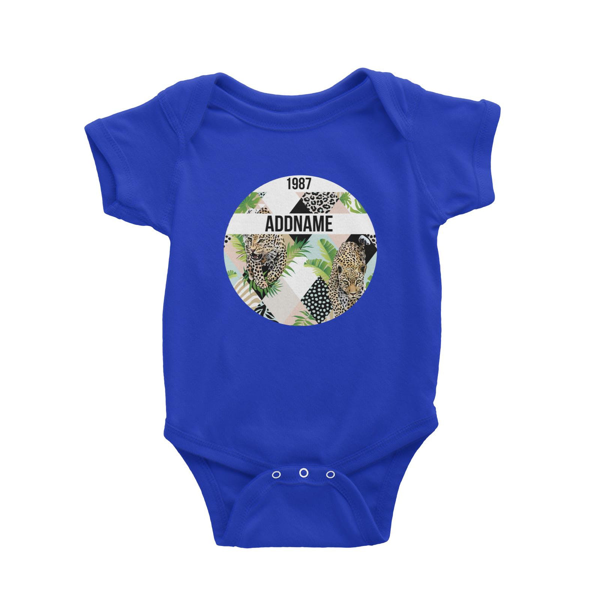 Tropical Leaves Leopard Pastel Pattern Personalizable with Name and Year Baby Romper