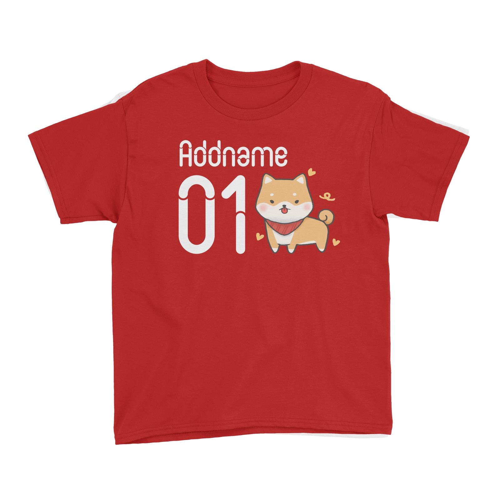 Name and Number Cute Hand Drawn Style Shiba Inu Kid's T-Shirt