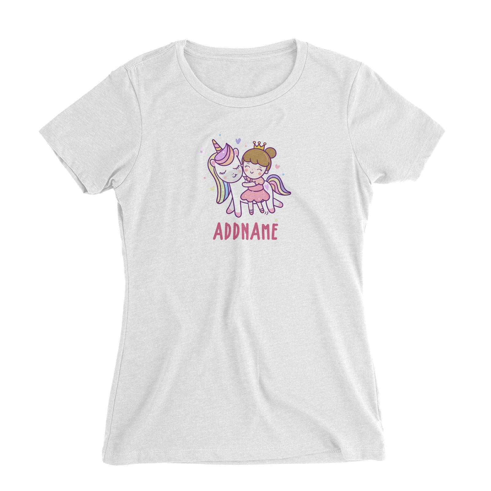 Unicorn And Princess Series Cute Unicorn With Princess Addname Women's Slim Fit T-Shirt