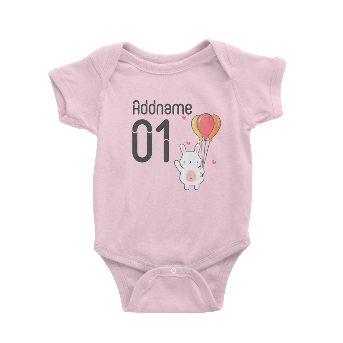 Name and Number Cute Hand Drawn Style Bunny Baby Romper
