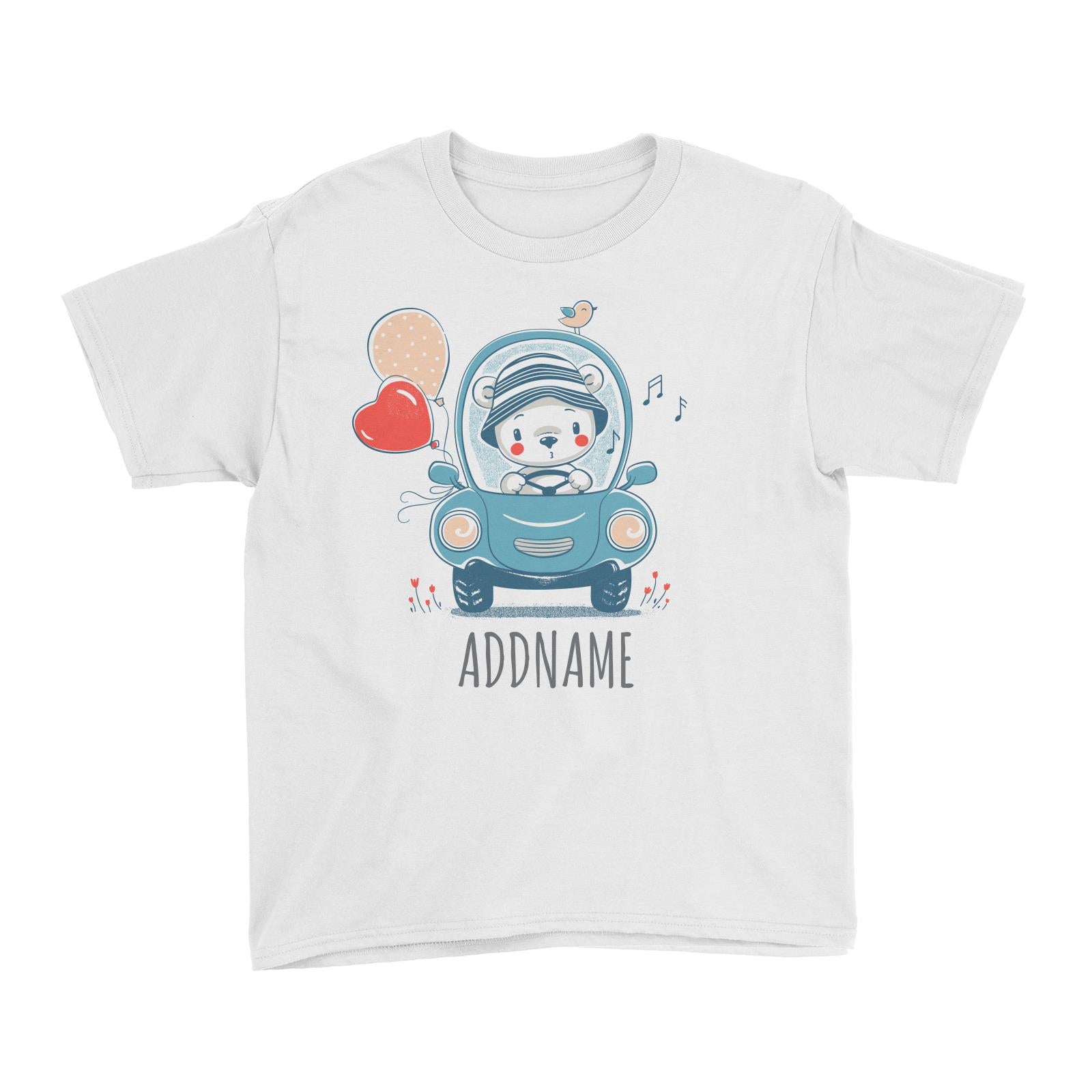 Bear Riding Car with Balloons White Kid's T-Shirt Personalizable Designs Cute Sweet Animal Love For Boys HG