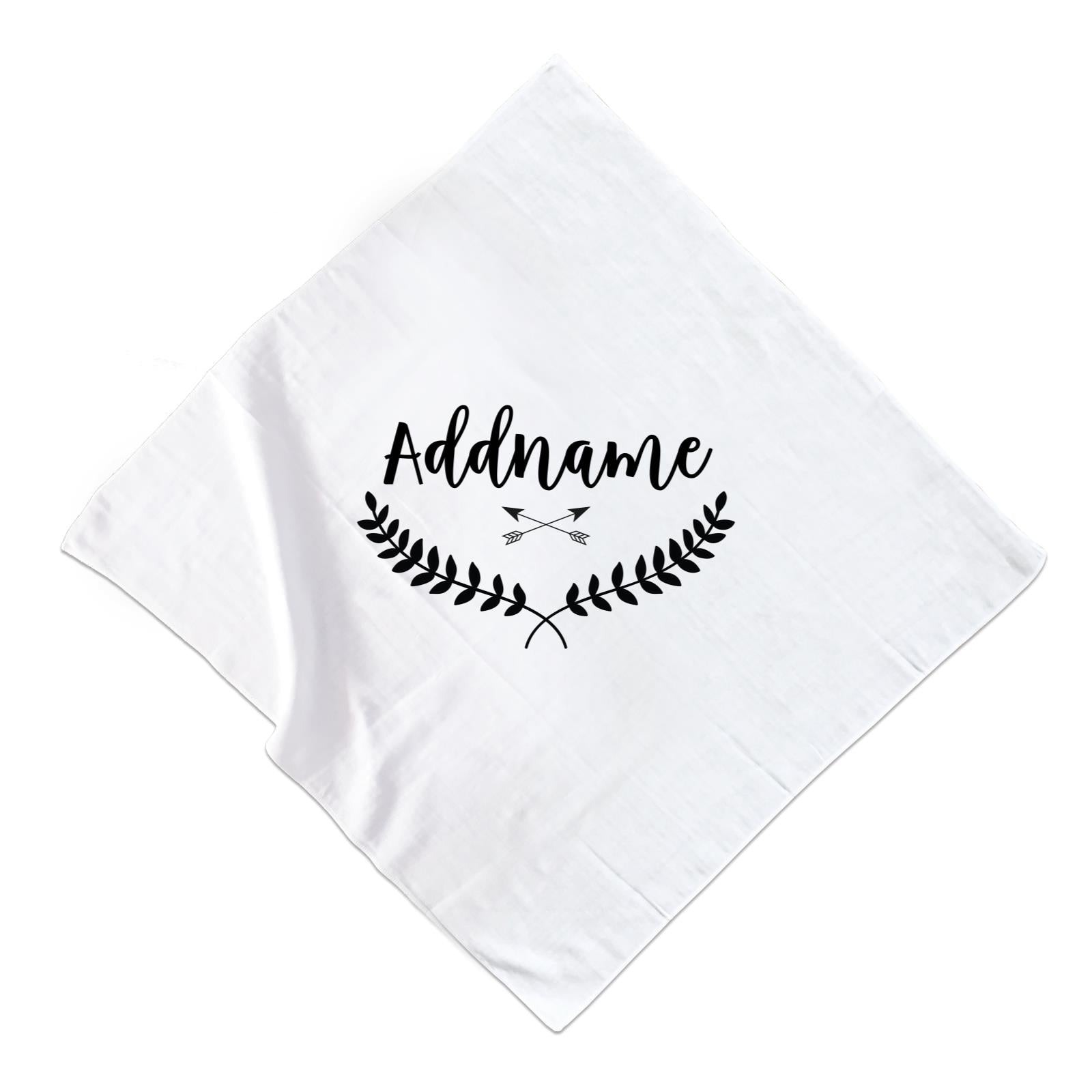 Monochrome Leave Crown and Arrows Addname Muslin Muslin Square