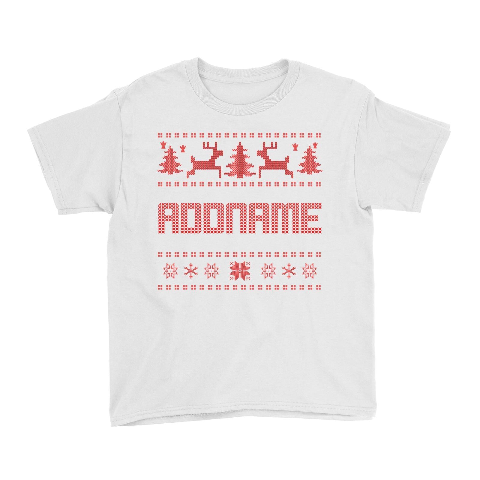 Christmas Sweater Addname Kid's T-Shirt  Matching Family Personalizable Designs