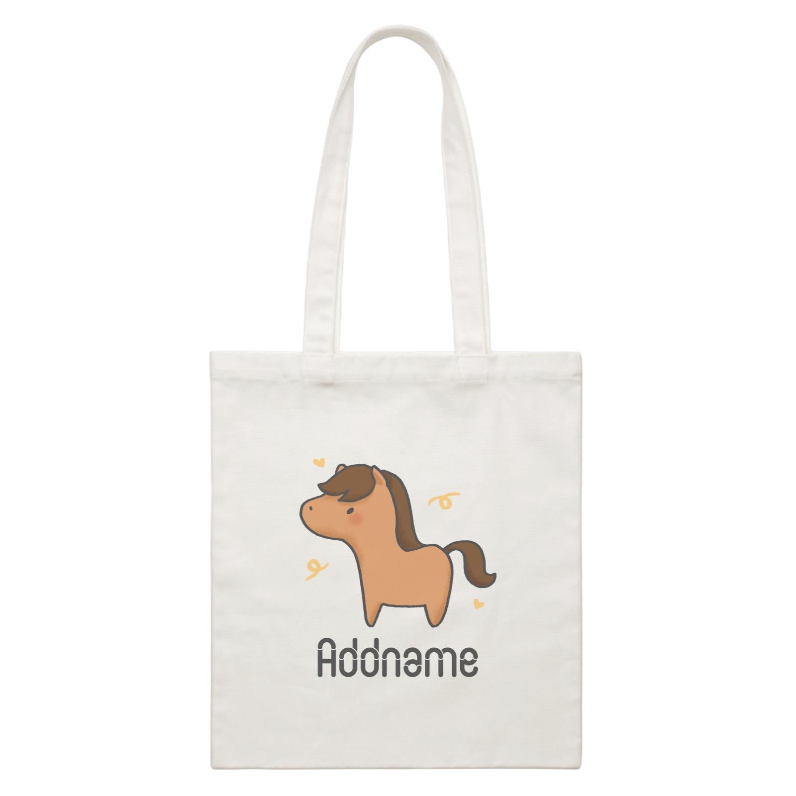 Cute Hand Drawn Style Horse Addname White Canvas Bag