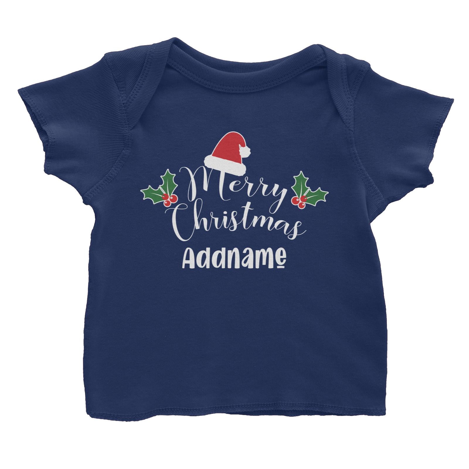 Christmas Series Merry Christmas with Santa Hat and Holly Baby T-Shirt