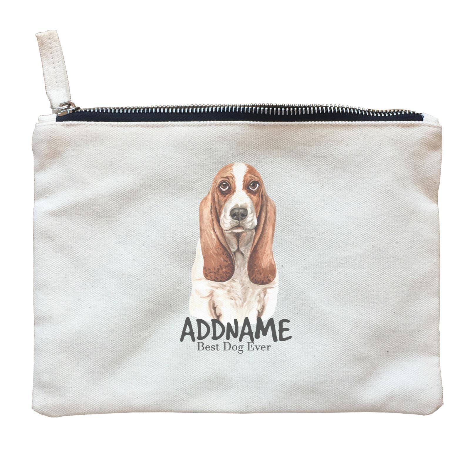 Watercolor Dog Basset Dog Best Dog Ever Addname Zipper Pouch