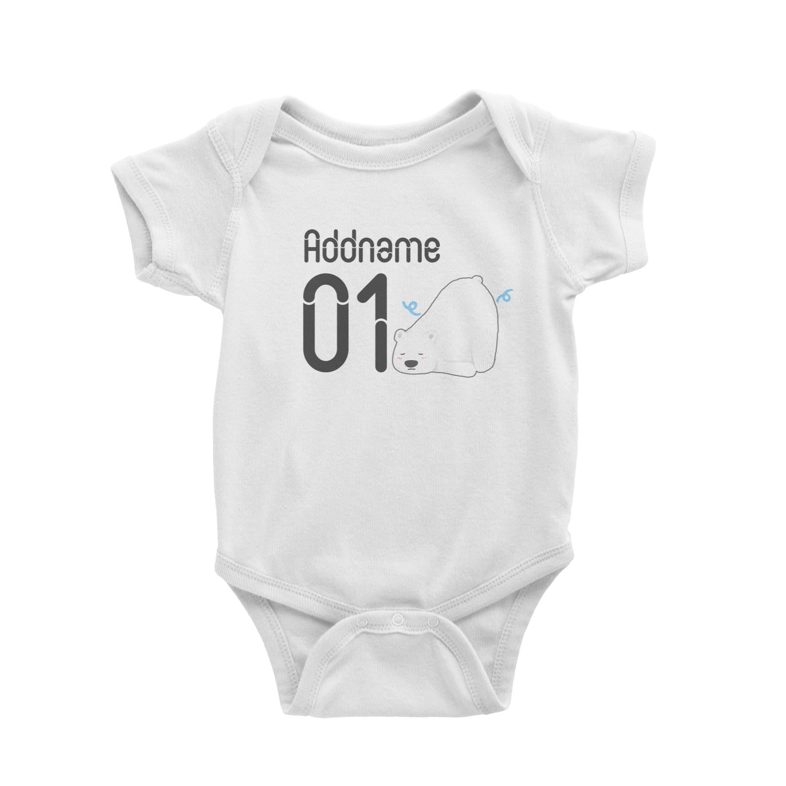 Name and Number Cute Hand Drawn Style Polar Bear Baby Romper (FLASH DEAL)