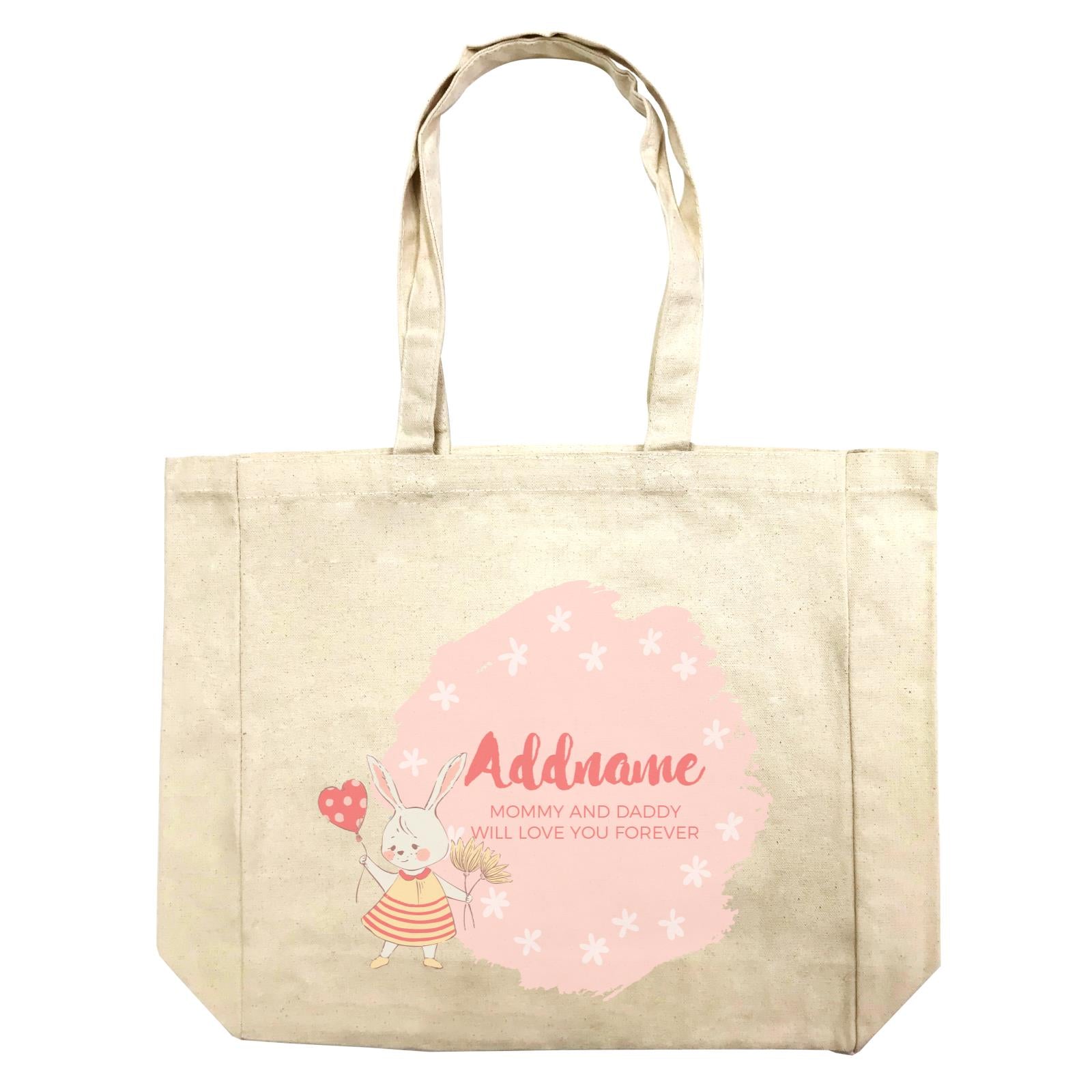 Cute Girl Rabbit with Heart Balloon Personalizable with Name and Text Shopping Bag