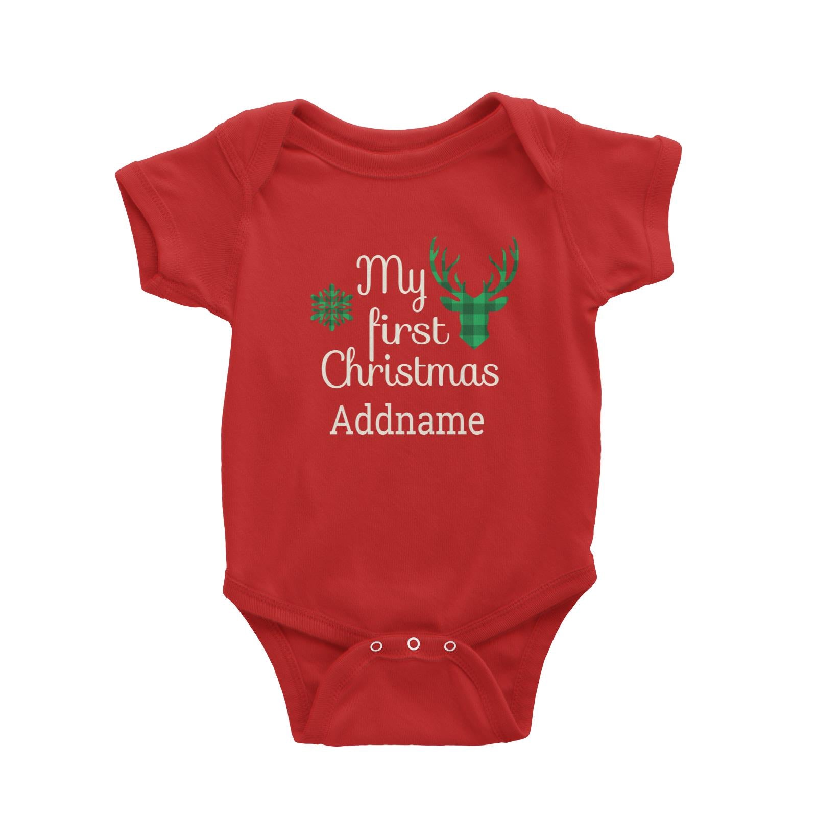 Christmas Series Reindeer Check Pattern My 1st Christmas Typography Baby Romper