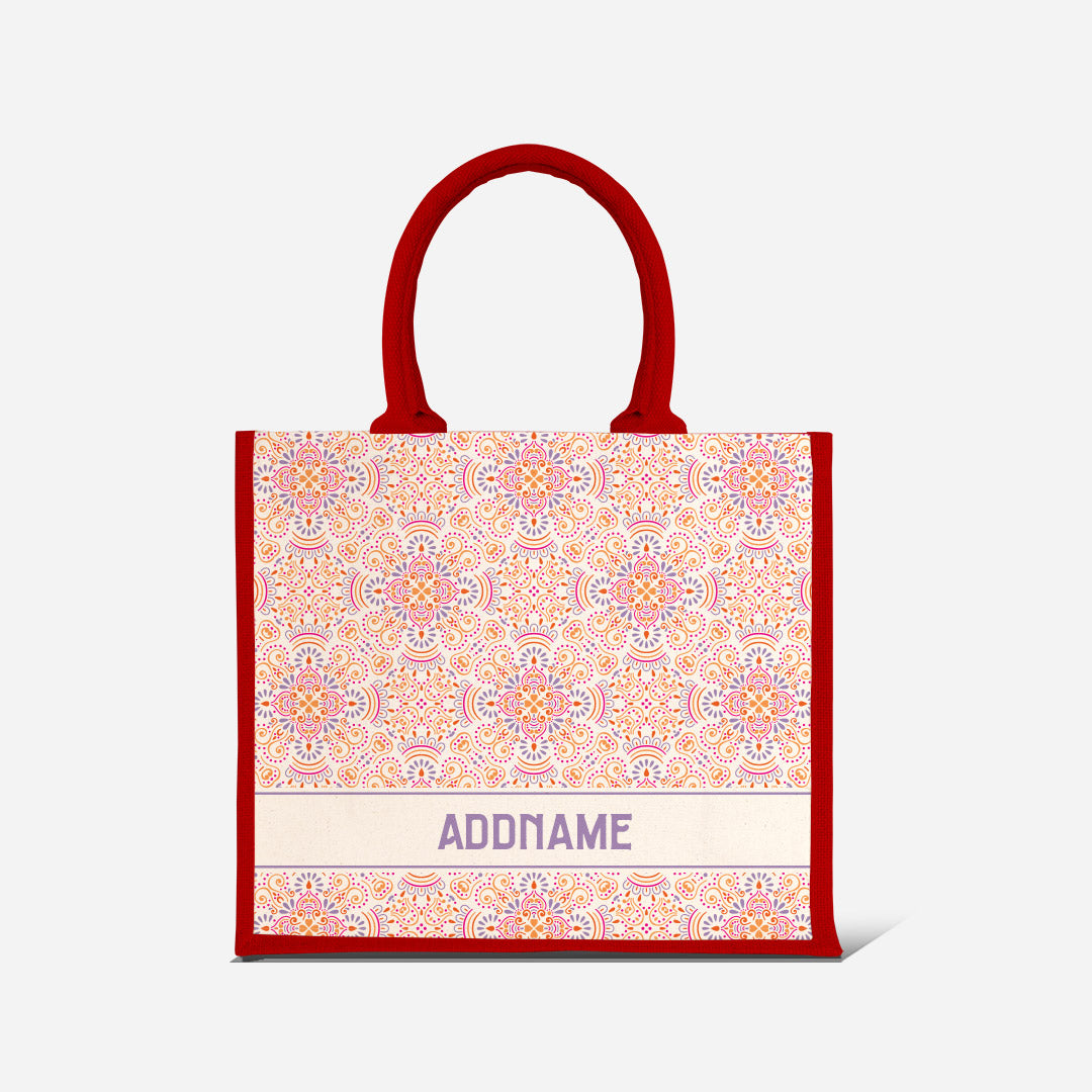 Pookal Series Half Lining Jute Bag - Triumph Red