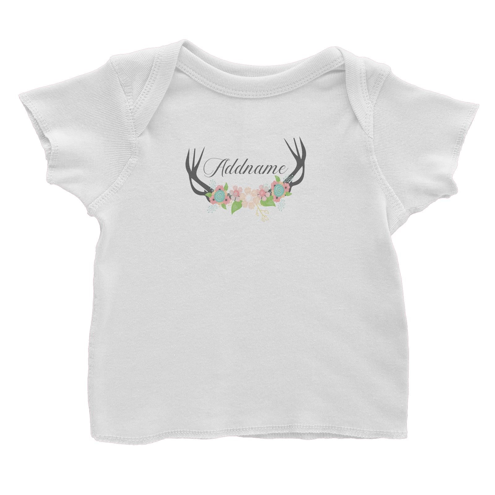 Basic Family Series Pastel Deer Black Deer Antlers With Flower Addname Baby T-Shirt