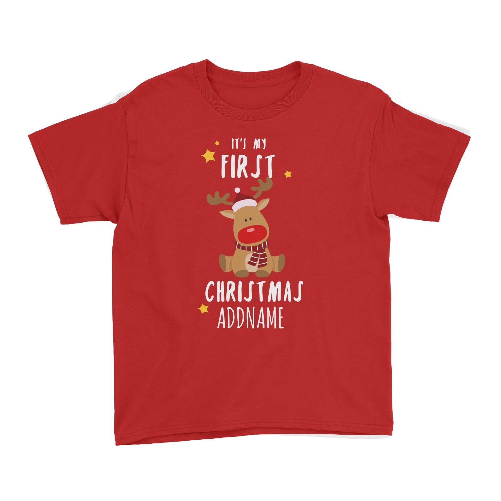 Cute Rudolph First Christmas Addname Kid's T-Shirt  Personalizable Designs Animal