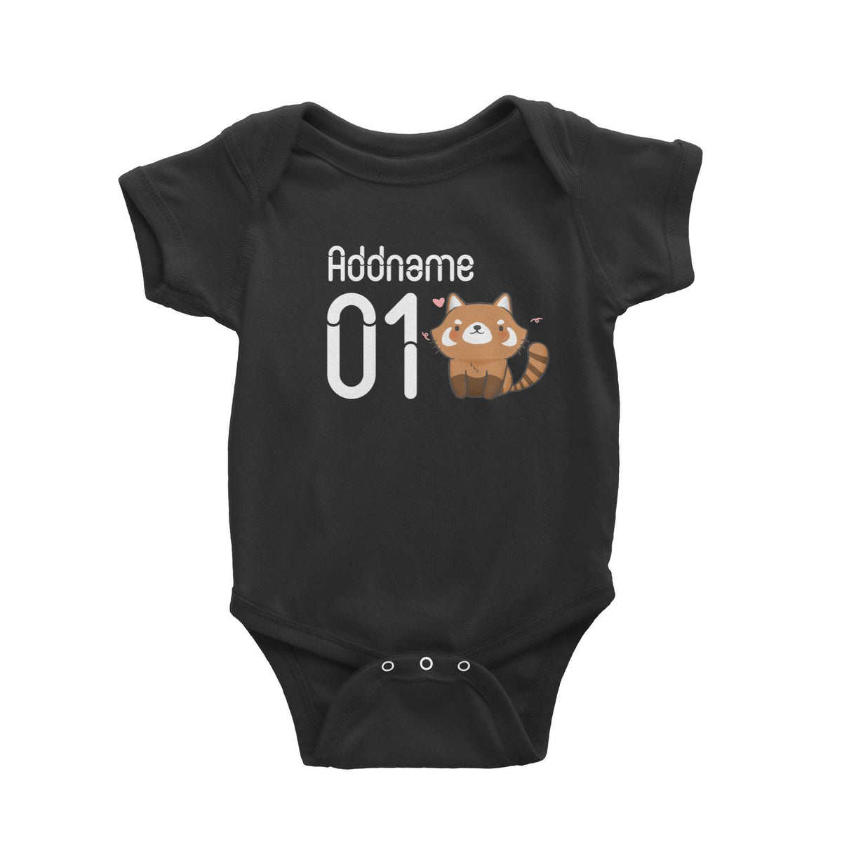 Name and Number Cute Hand Drawn Style Red Panda Baby Romper
