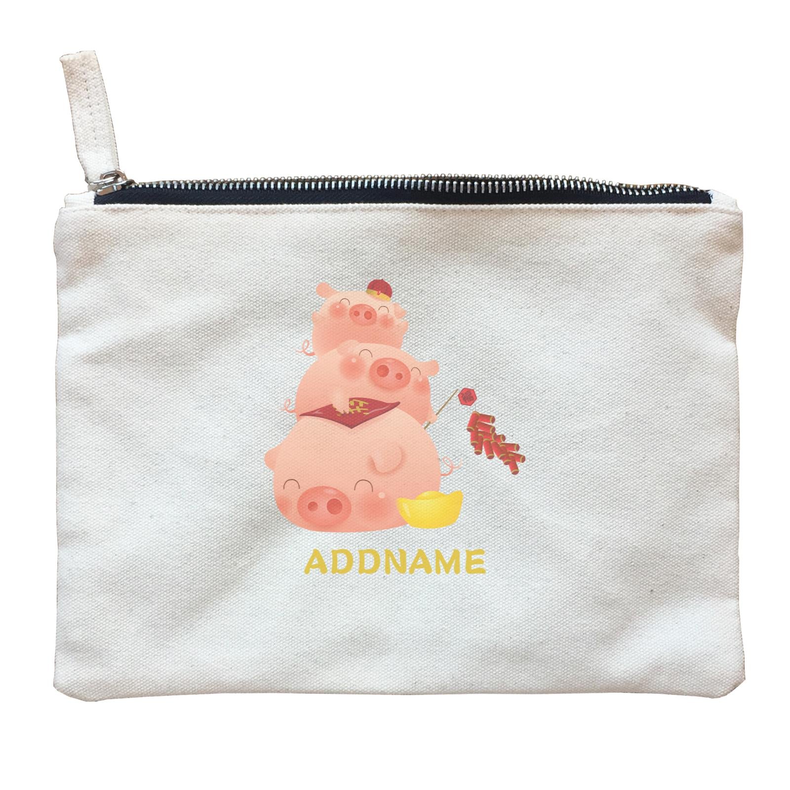 Chinese New Year Pig Group With Gold and Fireworks Addname Zipper Pouch