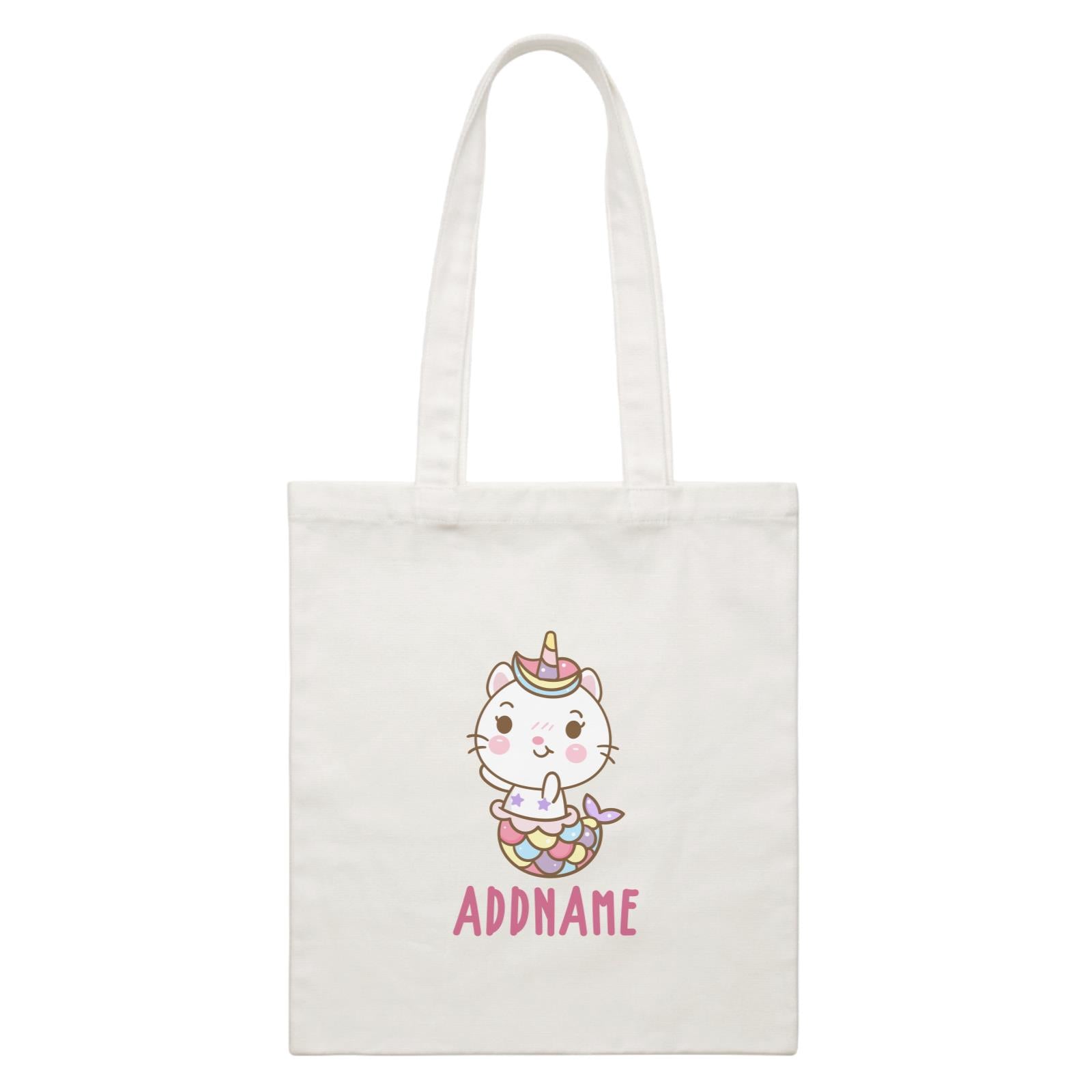 Unicorn And Princess Series Cute Cat Mermaid Addname White Canvas Bag
