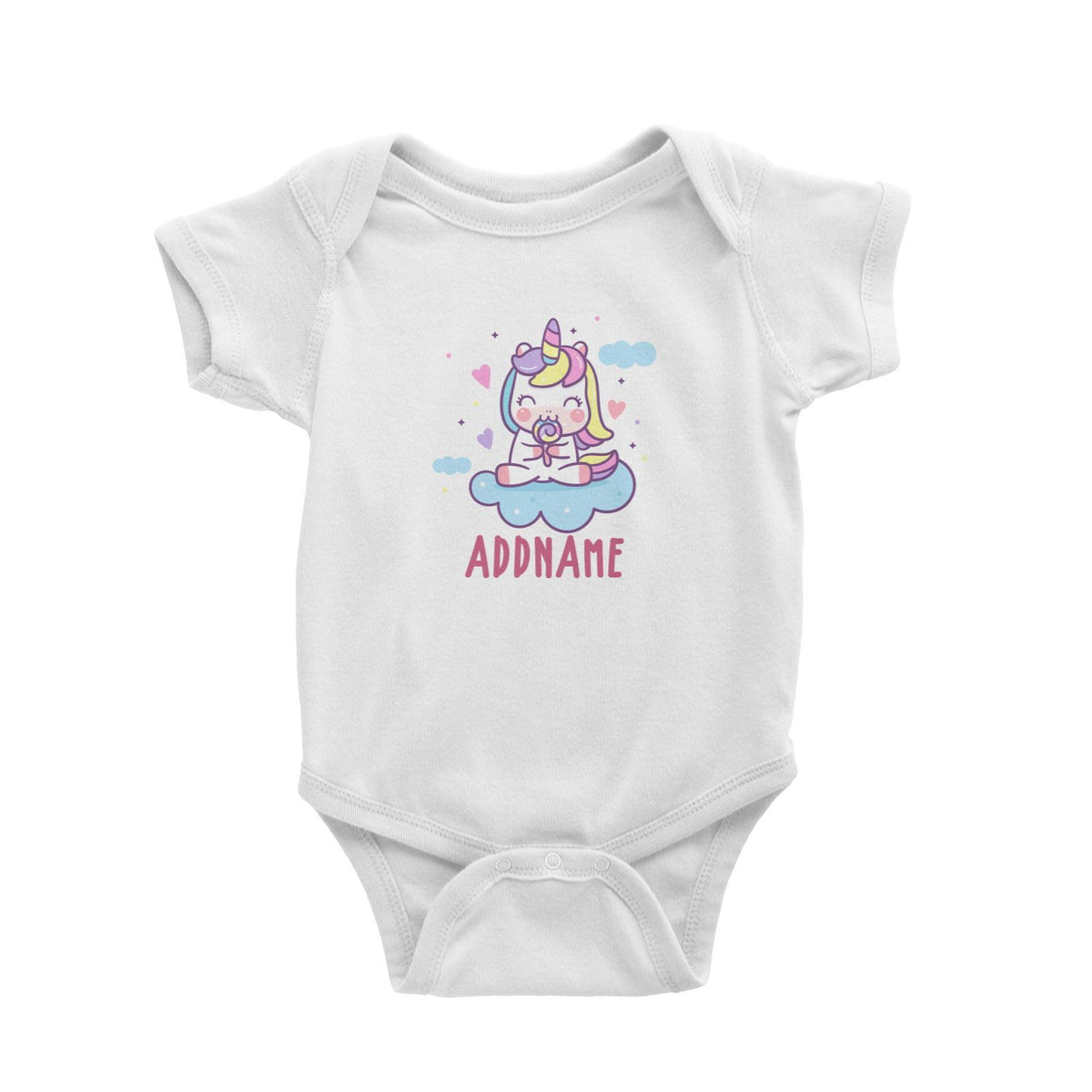 Unicorn And Princess Series Cute Unicorn Eating Lolipop Addname Baby Romper