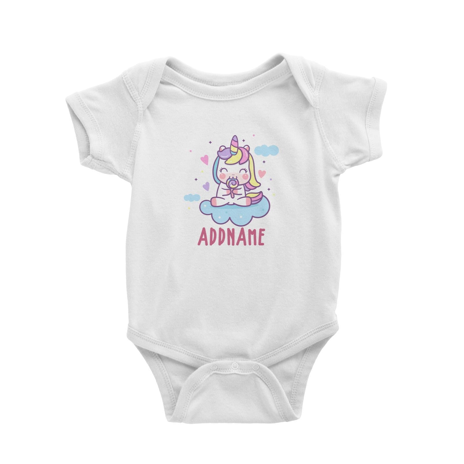 Unicorn And Princess Series Cute Unicorn Eating Lolipop Addname Baby Romper