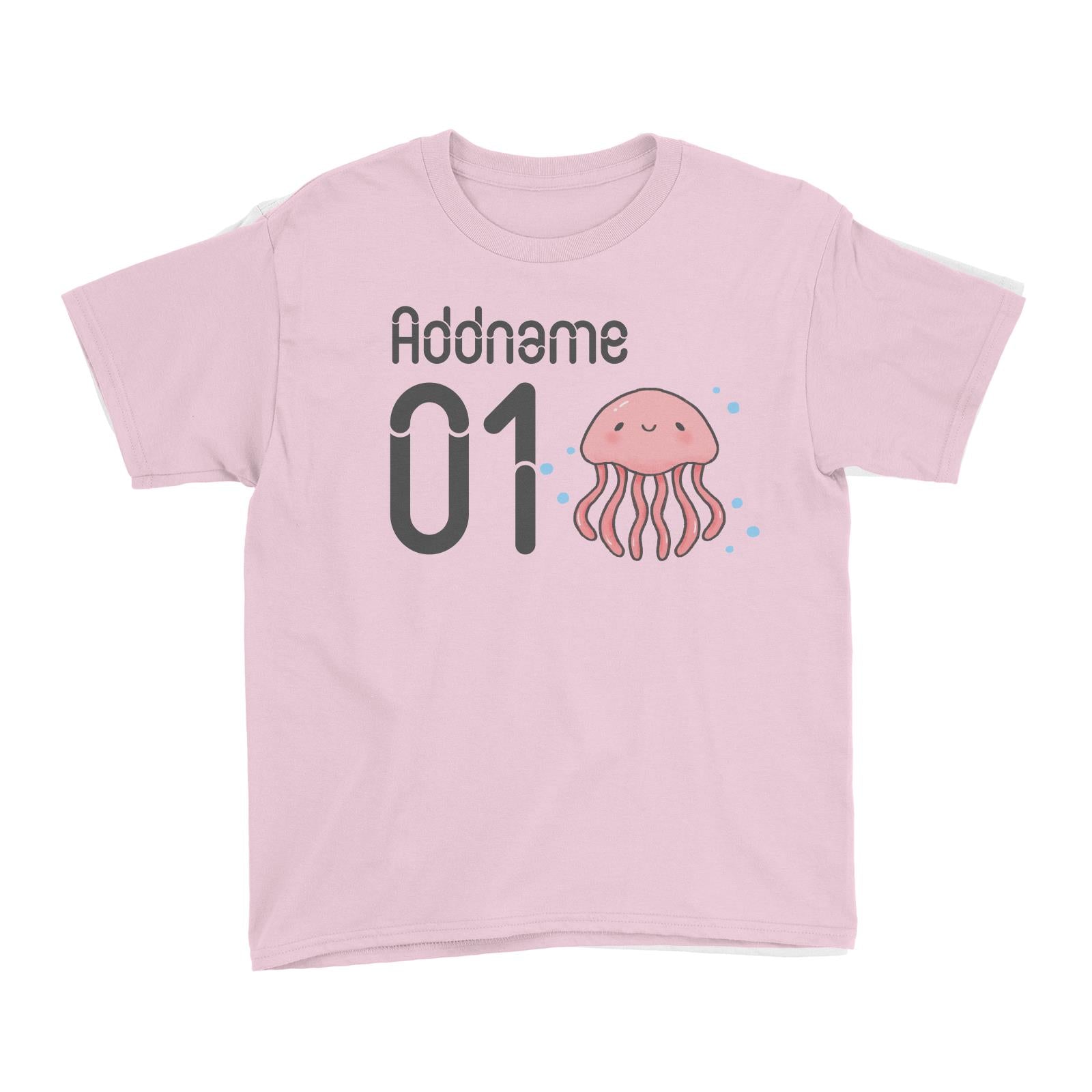 Name and Number Cute Hand Drawn Style Jellyfish Kid's T-Shirt
