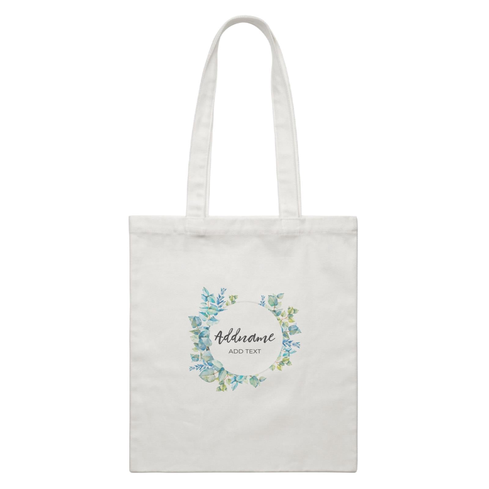 Add Your Own Text Teacher Blue Leaves Wreath Addname And Add Text White Canvas Bag