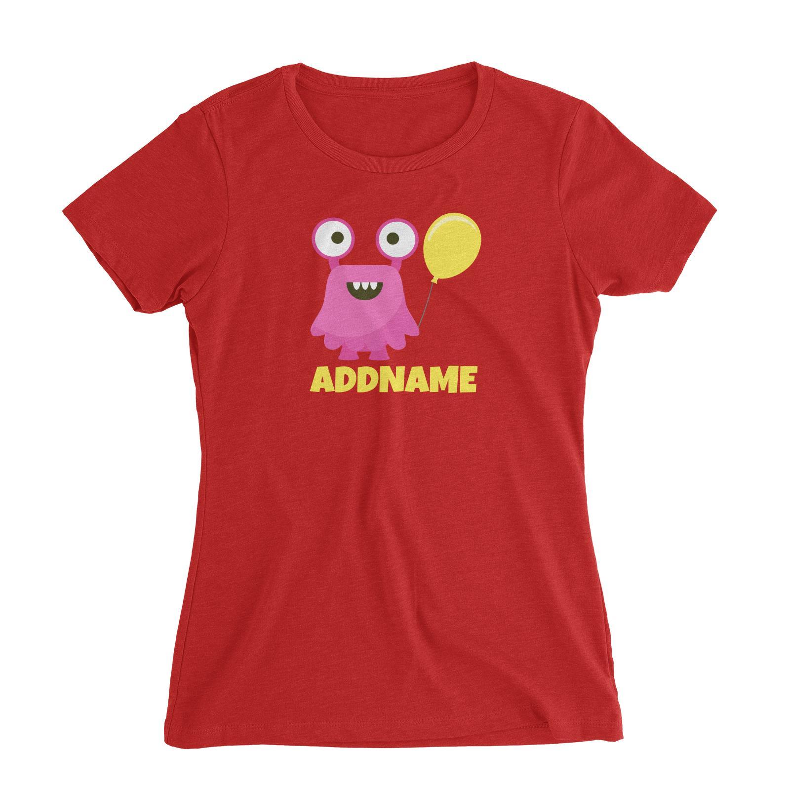 Pink Monster Birthday Theme Addname Women's Slim Fit T-Shirt
