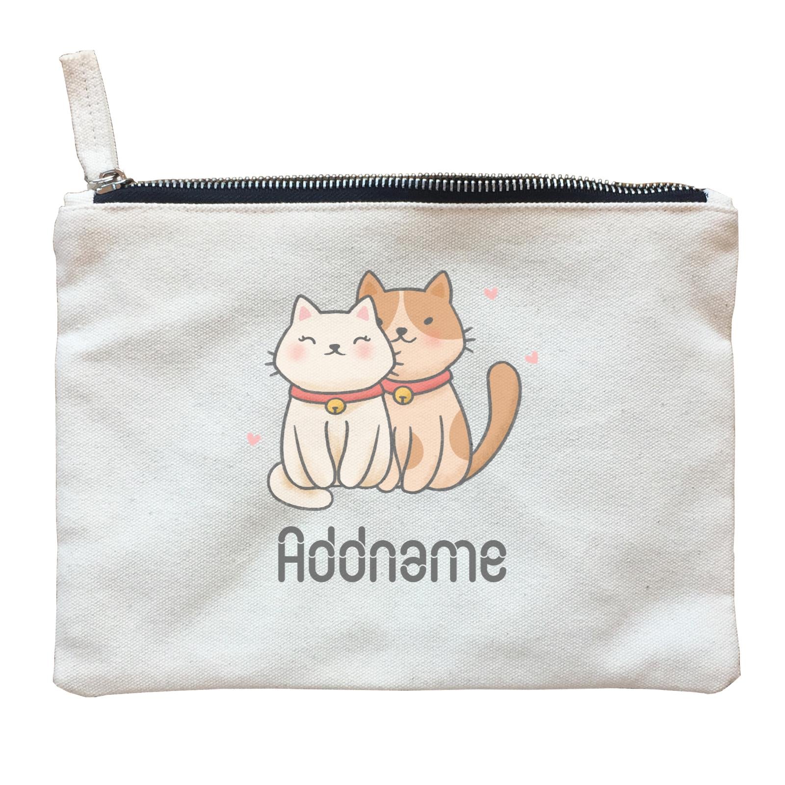 Cute Hand Drawn Style Couple Cat Addname Zipper Pouch