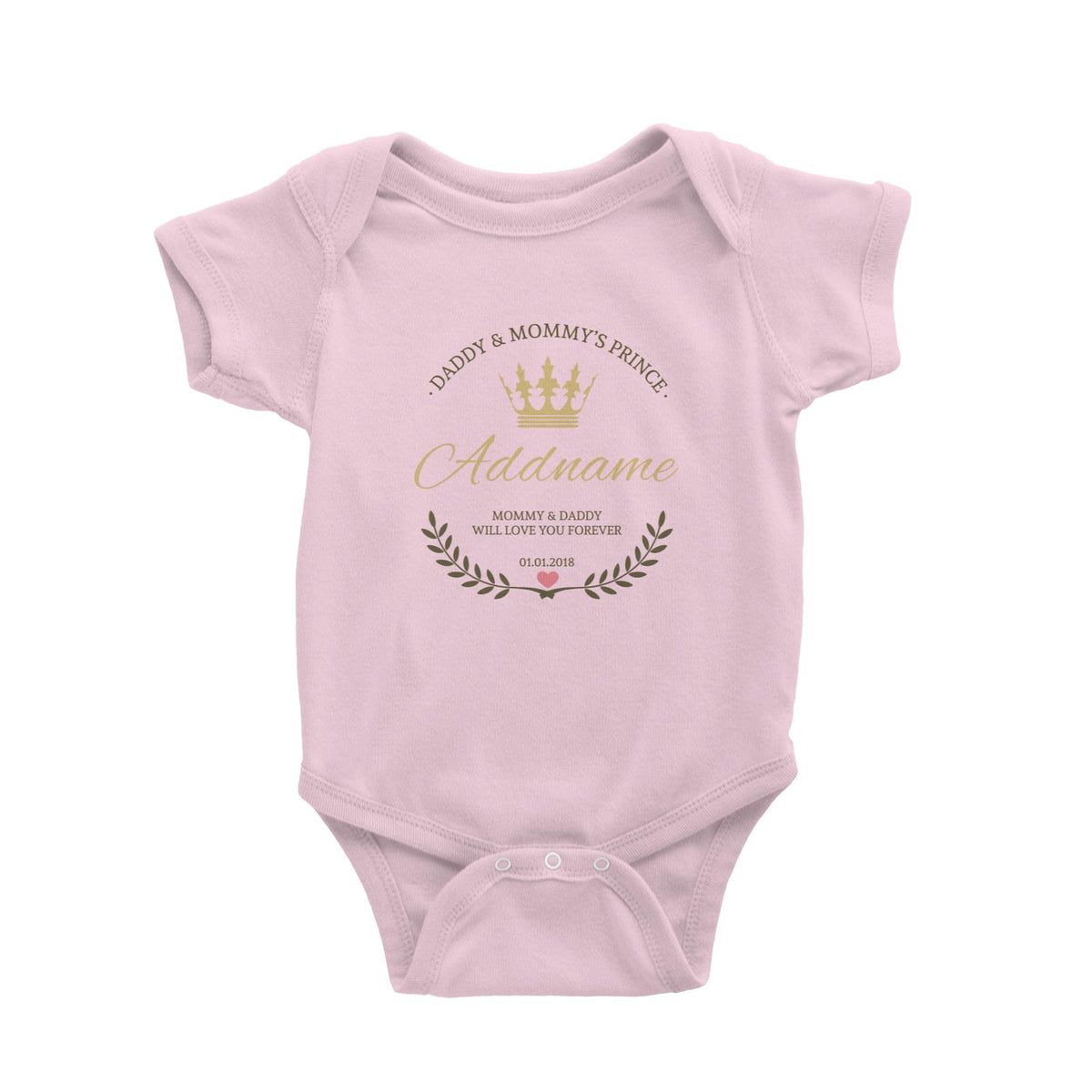Daddy and Mommy&#39;s Prince with Crown Wreath Personalizable with Name Text and Date Baby Romper