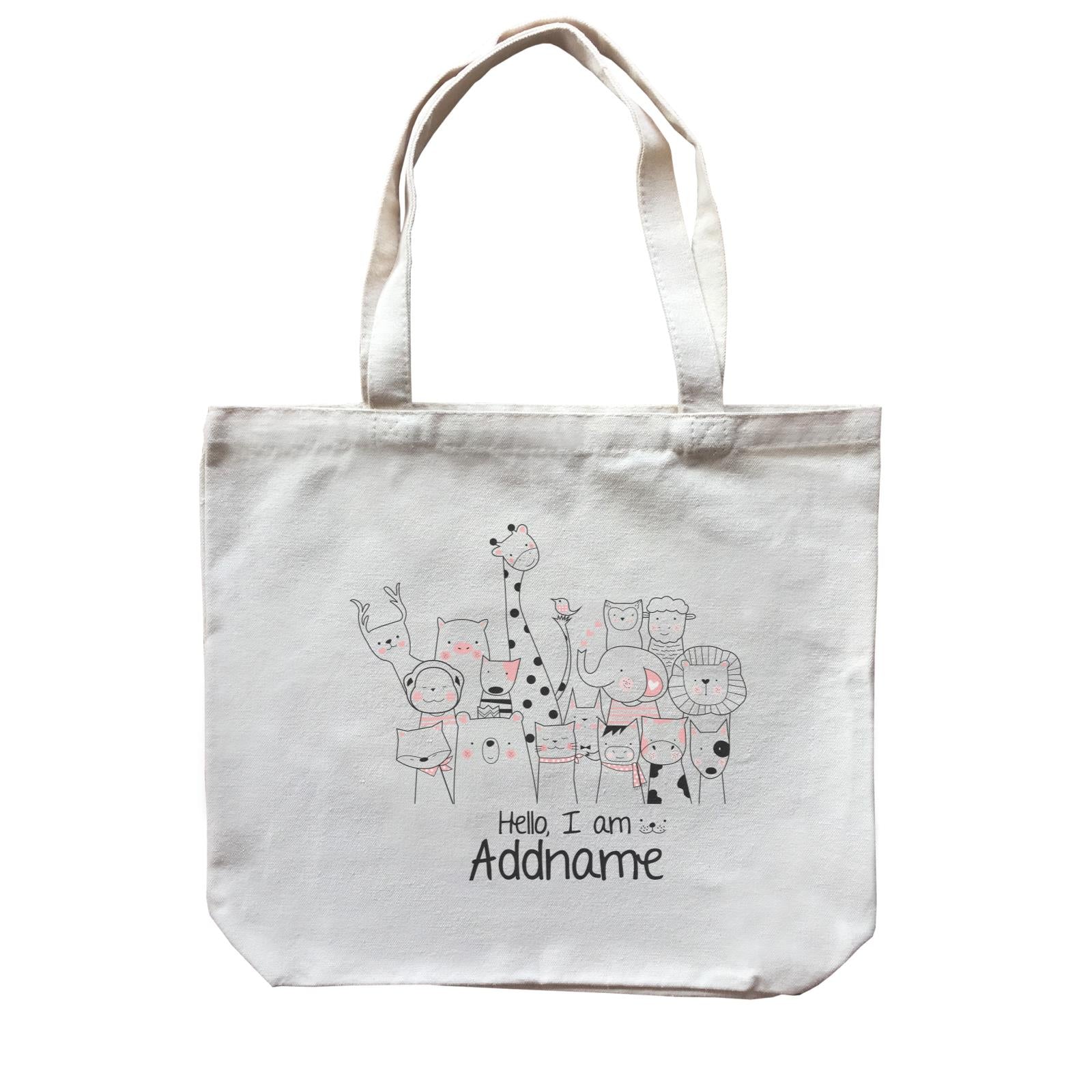 Cute Animals And Friends Series Animal Group Hello I Am Addname Canvas Bag