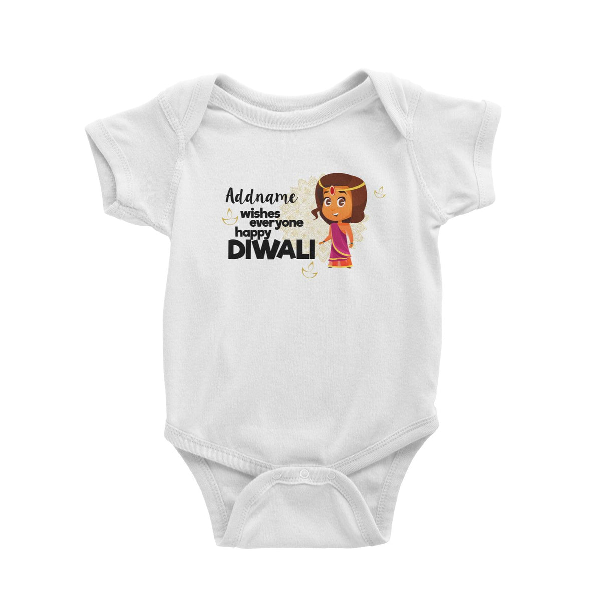 Cute Girl Wishes Everyone Happy Diwali Addname Baby Romper